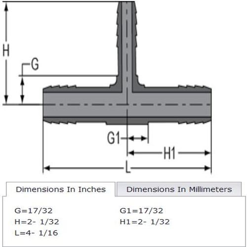 Spears 1401 Series PVC Tube Fitting, Tee, Schedule 40, Gray, 3/4" x 3/4" x 1/2" Barbed - Thumbnail 3