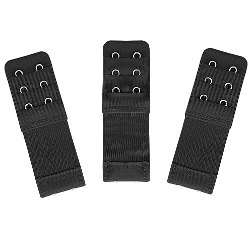 Yolev 3 Stück Damen BH-Verlängerer 3 Haken 2 Reihen Stretch-Unterwäsche Verlängerungsschnalle Verlängerungsgurt Schwangerschafts Zubehör(Schwarz)