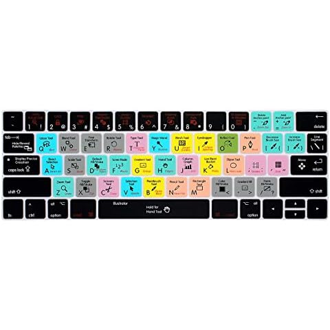 HRH Illustrator AI Shortcuts Hotkey Silicone Keyboard Cover Skin for MacBook Pro with Touch Bar 13 Inch and 15 Inch(A2159/A1989/A1706,A1990/A1707) 2019 2018 2016 2017 Release US Version Cover