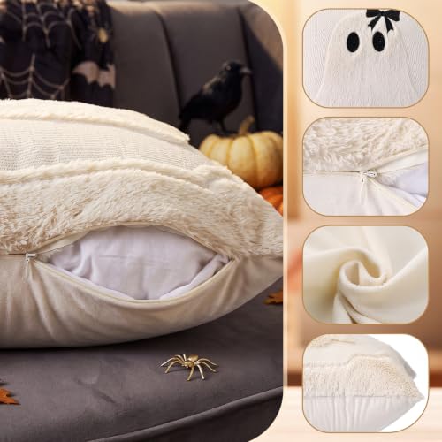 2 Pack Halloween Pillow Covers 18x18 Faux Fur Ghost Decor for Cozy Homes - Image 3