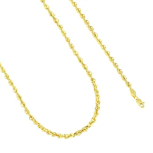 Nuragold 10K Yellow Gold 4Mm Diamond Cut Rope Chain Pendant Necklace, Mens Womens Lobster Clasp 16" 18" 20" 22" 24" 26" 28" 30" - Real Gold Jewelry #TOP6