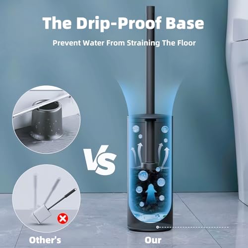 Image of Wall Mounted Brush,Round Toilet Brush with Metal Handle Holder,304 Stainless Steel Toilet Bowl Brush and Holder Set for Toilet and Bathroom Cleaning (Matt Black)