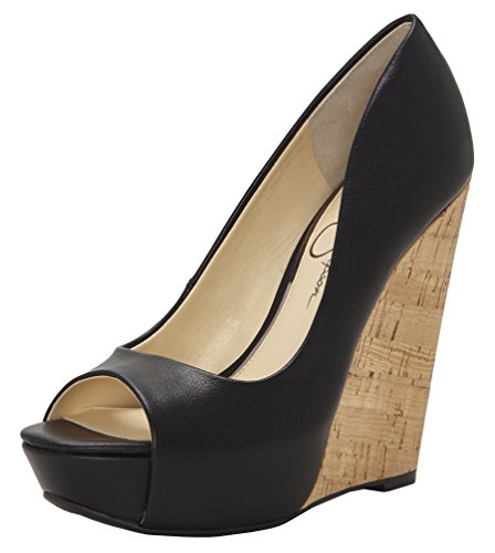 Jessica Simpson Womens Bethani Wedge Pump, Black Sleek, 7.5 M US