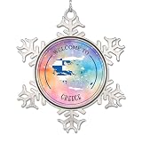LMMIXEE Welocme - Adornos de Navidad con la bandera de Grecia 2024, adorno de copo de nieve, recuerdo de viaje, colgante de árbol de Navidad, regalo para amigos/excursiones