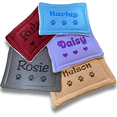 Custom Catch Personalized Dog Mat - Gift for Crate Cushion, Puppy Sleeping Blanket, Kennel Bed Pad - Small - S - Gray, Purple, Blue, Maroon, Beige Cover