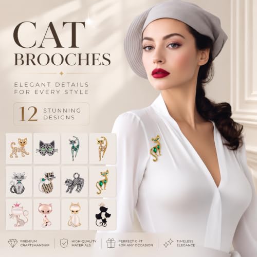 Image of Junkin 12 Pcs Women Brooches Bulk Vintage Rhinestone Pin Set