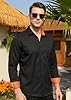 Ailisus Men's Linen Shirts Long Sleeve Regular Fit Business Casual Cotton Dress Shirt Button Down Contrast Collar Black Orange L #1