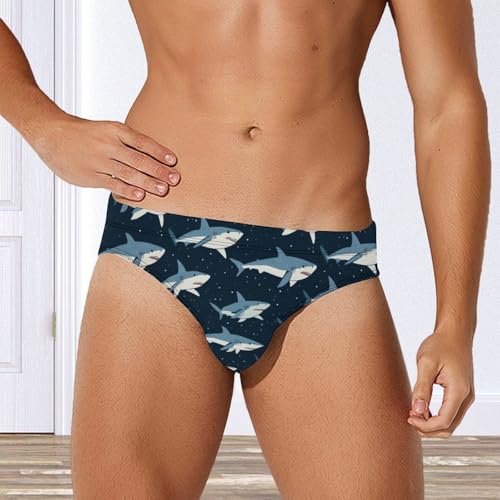 Dark Blue Sharks Men's Swim Brief Sexy Bikini Swimwear Swimsuit Trunks Bathing Suits4