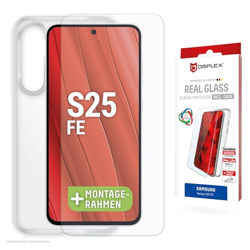 Displex Verre de protection (10H) + coque de protection pour Samsung Galaxy S25 FE, cadre de montage écologique, coque en verre trempé, film de protection anti-rayures
