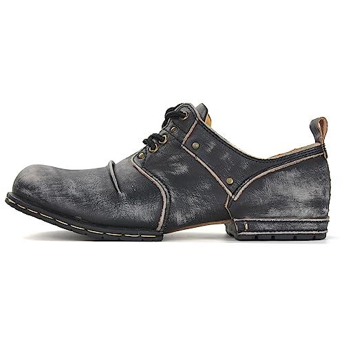 OSSTONE Moto Boots for Men Fashion lace-up Leather Chukka Boots Casual Shoes OS-6015-1-RED-BROWN-R2