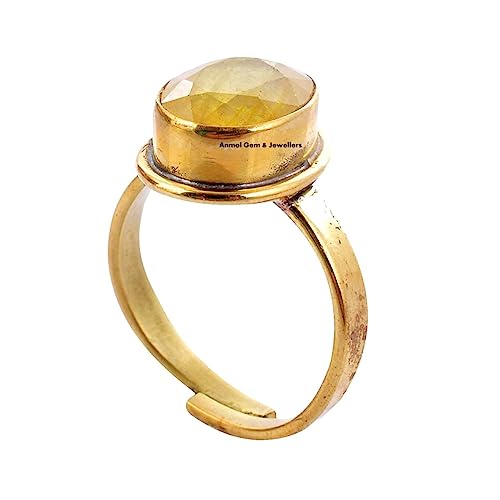 Bague saphir jaune naturel de qualité A++ avec argent ajustable d'exception - 2