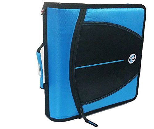 Case-it The Mighty Zip Tab 3-Inch O-Rings Zipper Binder - 5 Pocket Expanding File Folder - 600 Sheet Capacity – Neon Blue