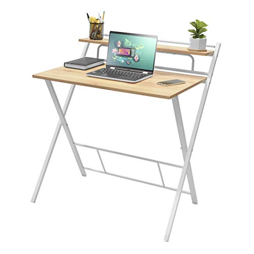 La mejor comparación de Estructuras de cama con diseño moderno los diez mejores. 33 TOPLIVING Escritorio Plegable Diseño Moderno, Ideal para Home Office o Estudio, con Repisa, Estructura de Metal Resistente, Slim, Color Marrón y Blanco