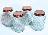 JF-Lattice Pattern Glass Jars with Copper Metal Lids, 18-oz Set of 4