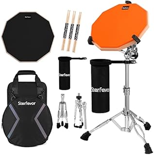 Starfavor Drum Practice Pad with Snare Drum Stand Set, 12-Inch Double Sided Silent Practice Pad with Drum Sticks, Drumstick Holder, Carrying Bag, Orange
