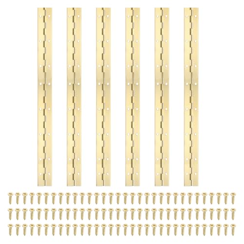 PATIKIL 6個 ピアノ蝶番 40cm ヒンジ 長い 平蝶番 ネジ付き 丁番 ステンレス ドアハード ウェアヒンジ キャビネット 戸棚 木箱用 金色