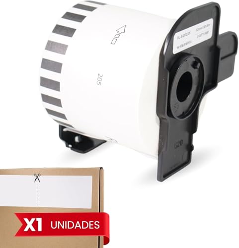 MARCPRINT - 1 Rollo de DK-22205 de Cinta Continua de Papel Térmico Compatible con Brother QL - Cada Rollo con Soporte de Etiqueta