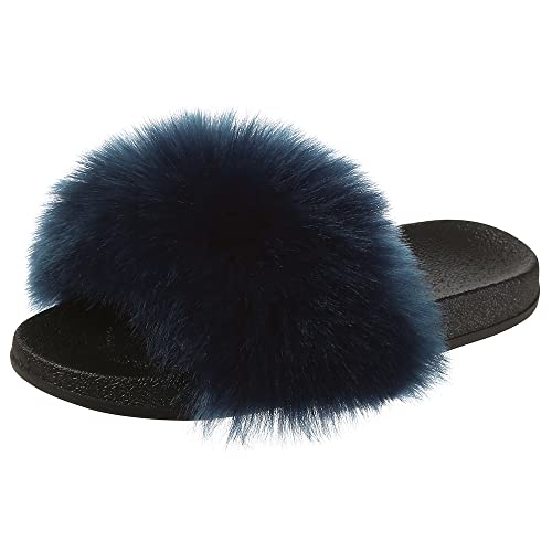 Hitopteu Ciabatte Pelose Donna Pantofole Pelliccia Estive Punta Aperta Ciabatte Casa Scarpe Sandalo Fluffy Peluche Slides Blu Etiketten Größe 42-43 280
