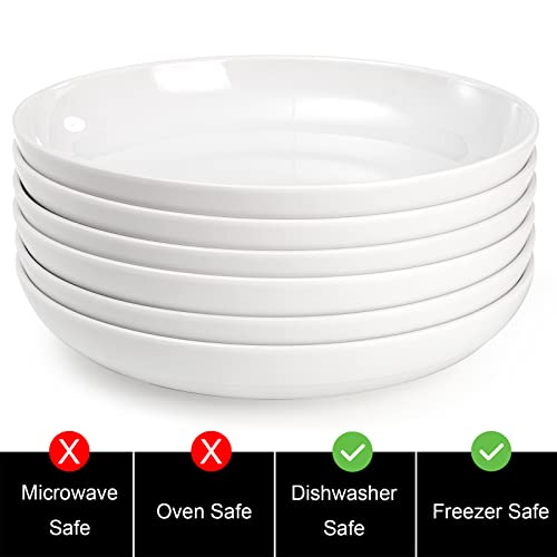 Fasmov Melamine Pasta Bowls, 6 Pack 9 inches 30 Oz Large Salad Serving Bowls, Shallow Salad Bowls, Plastic Dinner Deep Plates, Dishwasher Safe, White by Fasmov - Image 3
