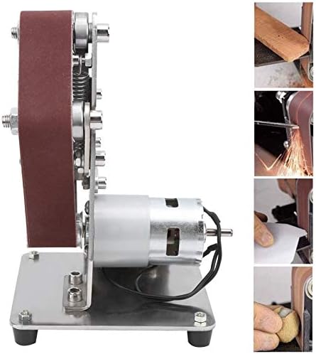 Bench Grinders, Desktop Belt Sander 96W DIY Fixed Polishing Grinding Machine with Belts Burnishing and Speed Control Power Supply for Turning Plastic Polishing Wood(UK Plug 110-240V)