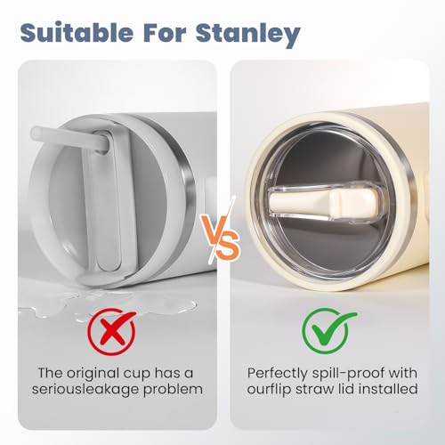 2 Pack Stanley Lid Replacement 40 oz, for Stanley H2.0 Quencher Cup Accessories, Dust-Proof Straw Cover for stanley cups, Spill-Proof Design, Stanley Cup Accessories（Beige & Purple） by Pmiuccd - Used condition - Image 4