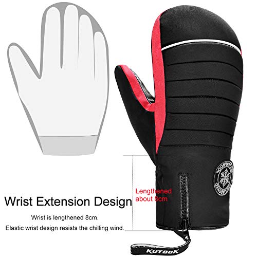 KUTOOK Guantes Manoplas Esquí Invierno De Piel Cuero con 3M Thinsulate, Guantes Snowboard Hombre con Membrana Impermeable De TPU, Guantes De Nieve Guantes Ski(Negro,L) - imagen 6