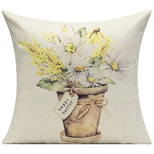 Wokani Easter Spring Throw Pillow Covers Daisy Flowers Bunny Rabbit Ladybug Decorative Cushion Cases Garden Home Décor 18 X 18 Set Of 4 For Patio Sofa Couch Chair Porch #TOP4