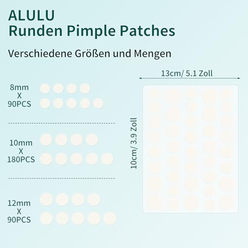 ALULU 360 Stück Pickel Patch, 3 Größen Pimple Patch Runden mit Teebaumöl Salicylsäure, Unsichtbare Hydrokolloid Anti Pickel Patches, Wasserdicht & Atmungsaktiv Tag und Nacht Akne Patches