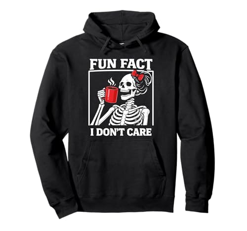 Fun Fact I Don't Care Skeleton Girl Coffee Red Bow Pullover Hoodie