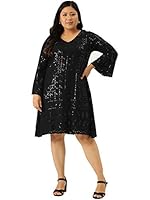 theRebelinme Plus Size Women's Black Solid Color EmbroideBlack & Sequinned A-Line Dress(XXXL)
