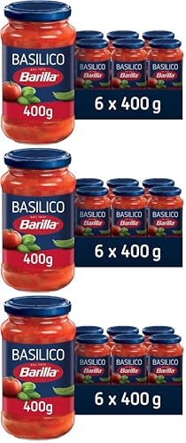 Barilla Sugo al Pomodoro e Basilico 100% Italiano, Sugo Pronto per Pasta, 6 Barattoli da 400 g (Confezione da 3)