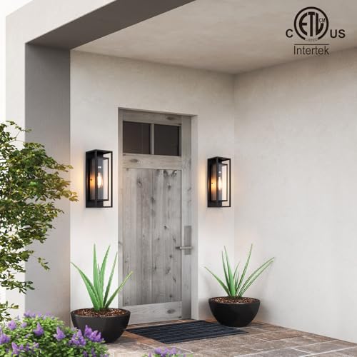 Image of mirrea 18 inch Modern Outdoor Porch Wall Light, Matte Black, 2 Pack