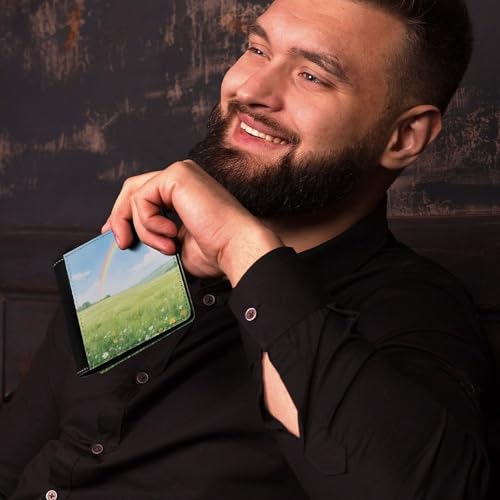 Slim Wallet Field Under The Rainbow after The Rain Compact Bifold Wallet with Credit Card Holder Leather Coin Slot ID Window Unisex4