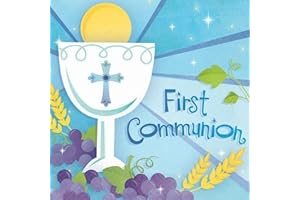 5"x5" Premium Blue First Communion Beverage Napkins - 36 Pack