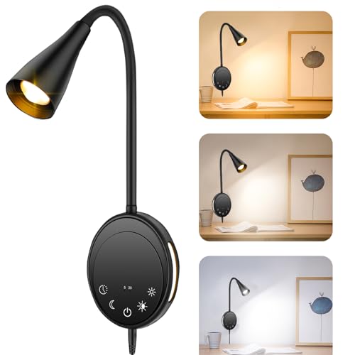 ONELEJA Wall Sconce Light Plug in, Wall Lamps USB Output 5 Color Dimmable Timer Touch Control...