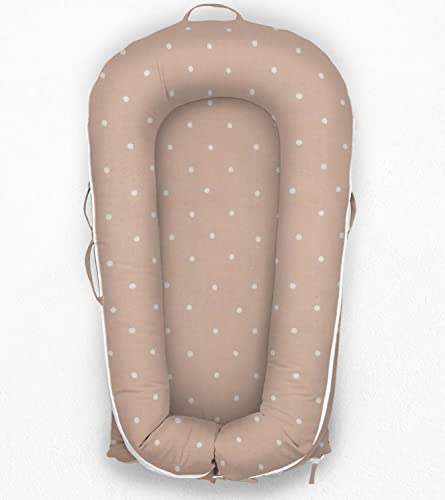 Newborn Lounger Cover for DockATot Deluxe | 100% Cotton Baby Lounger Extra Cover Hypoallergenic Infant Baby Nest Replacement Cover for DockATot Deluxe+ (Cover Only) Beige dots (Grand)
