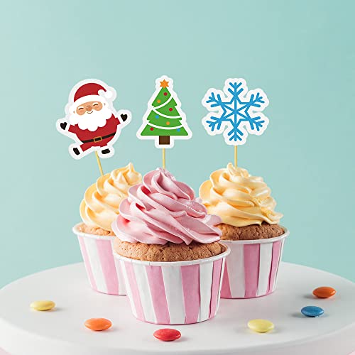 30 Pcs Christmas Cupcake Toppers Toothpicks Picks Flags, Cupcake Decorating Kit, 2022 Happy New Year Cupcake Cake Toppers, 15 Patterns Include Santa Claus Snowman Reindeer Penguin Snowflake Gingerbread Candy Canes Etc. #TOP6