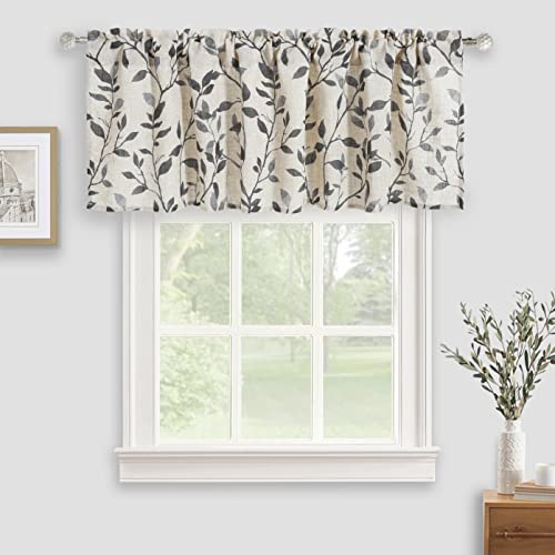 Inselnwald Tree Leaves Linen Kitchen Valance, Farmhouse Country Small Window Curtain Valance For Bathroom Living Room Bedroom Rod Pocket (Gray, 54"X18") #TOP1