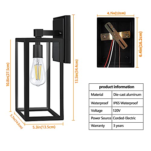 CINOTON Black Wall Sconces Set of 2, 11" Matte Black Wall Mounted Lamp, Hardwired AC 120V Wall Sconces Vintage Vanity Light Fixtures with Clear Glass, Wall Lights for Living Room, Hallway, Bedroom