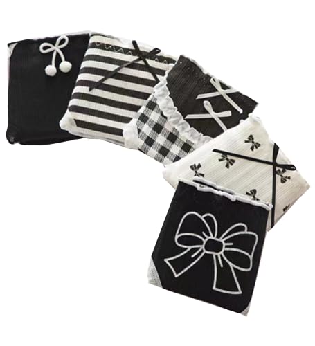 5 Pack Women Teens Pink Cotton Brief Japanese Kawaii Anime Lolita Panties Underwear Bikini Panty Set, Black, Medium