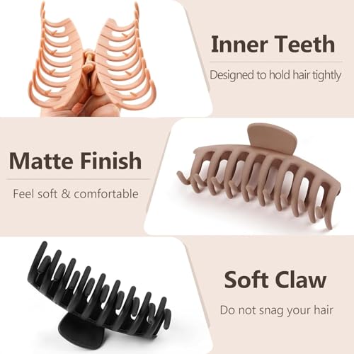 Image of PACTIV Girls Big Hair Clips Claw, Matte Neutral 4 Pack for Thick Hair - New Random Color
