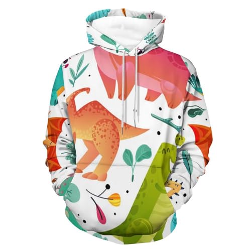 Hoodie Dinosaure Coloré Sweat à Capuche Manches Longues Pull Taille S Mixte