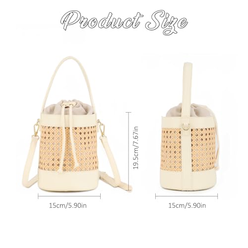 Image of GOKTOW Rattan Purse Bucket Bag for Women,Straw Beach Bucket Tote Bag Summer Vacation Holiday 2024