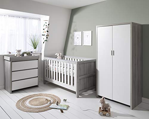 Image of Tutti Bambini Modena 3-Piece Nursery Furniture Set - 3-in-1 Baby Cot Bed & Toddler Bed, Baby Changing Table with Drawers, Nursery Wardrobe