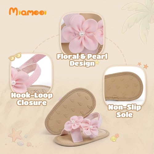 Image of Miamooi Infant Baby Girls Boys Sandals Summer Bowknot Crib Shoes Toddler Pu Leather Flower Soft Rubber Sole Dress Flats First Walker Shoes