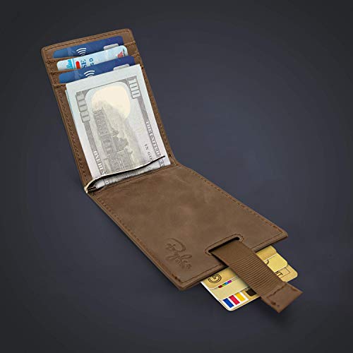 Bryker Hyde RFID Blocking Slim Minimalist ID Outside Front Pocket Wallet, Money Clip, 9 Slots, Leather (Texas Brown w/Pull Out Card Slot)3