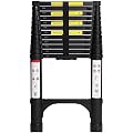 BOCOM 12.5 FT Aluminum Telescoping Ladder, Lightweight Multi-Purpose Collapsible Extension with 2 Triangle Stabilizers, Heavy Duty 330 lbs Max Capacity, Ideal for Home, RV, and Outdoor Work Black