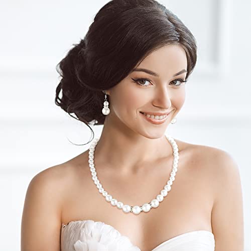 Finrezio Faux Pearl Choker Necklace Dangle Earrings Bracelet Crystal Jewelry Set For Women Wedding Jewelry Sets Bridesmaids Gifts #TOP15