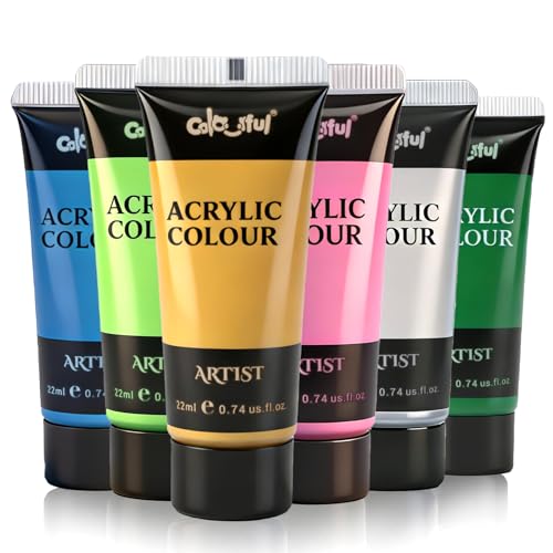Colorful Artist Metallic Acrylic Paint Set 6 Pack 0.74oz each Art Paint Non Toxic Non Fading Paints for Art Painting Handcrafts Ideal for Multi-surface