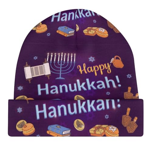 Happy Hanukkah Jewish Chanukah Holiday Kids Beanie Hat for for Girls Boys Children Cap Winter Knitted Chemo Cancer Headwear Accessories Gifts Decoration Black4
